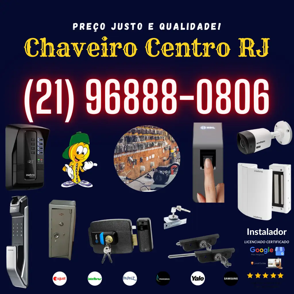 Chaveiro 24 horas Rio de Janeiro Centro rua S/n realiza serviço de abertura de portas de residências e automóveis, em qualquer horário do dia ou da noite. Com Chaveiro 24 horas Centro, é possível realizar a troca de miolo, chaves codificadas, instalação de fechaduras, entre outros. É, Portanto, um serviço de chaveiro residencial e automotivo, que traz soluções para diversos casos, como quando alguém fica impossibilitado de entrar em sua casa ou carro por ter perdido ou esquecido a chave. (21)96888-0806✆